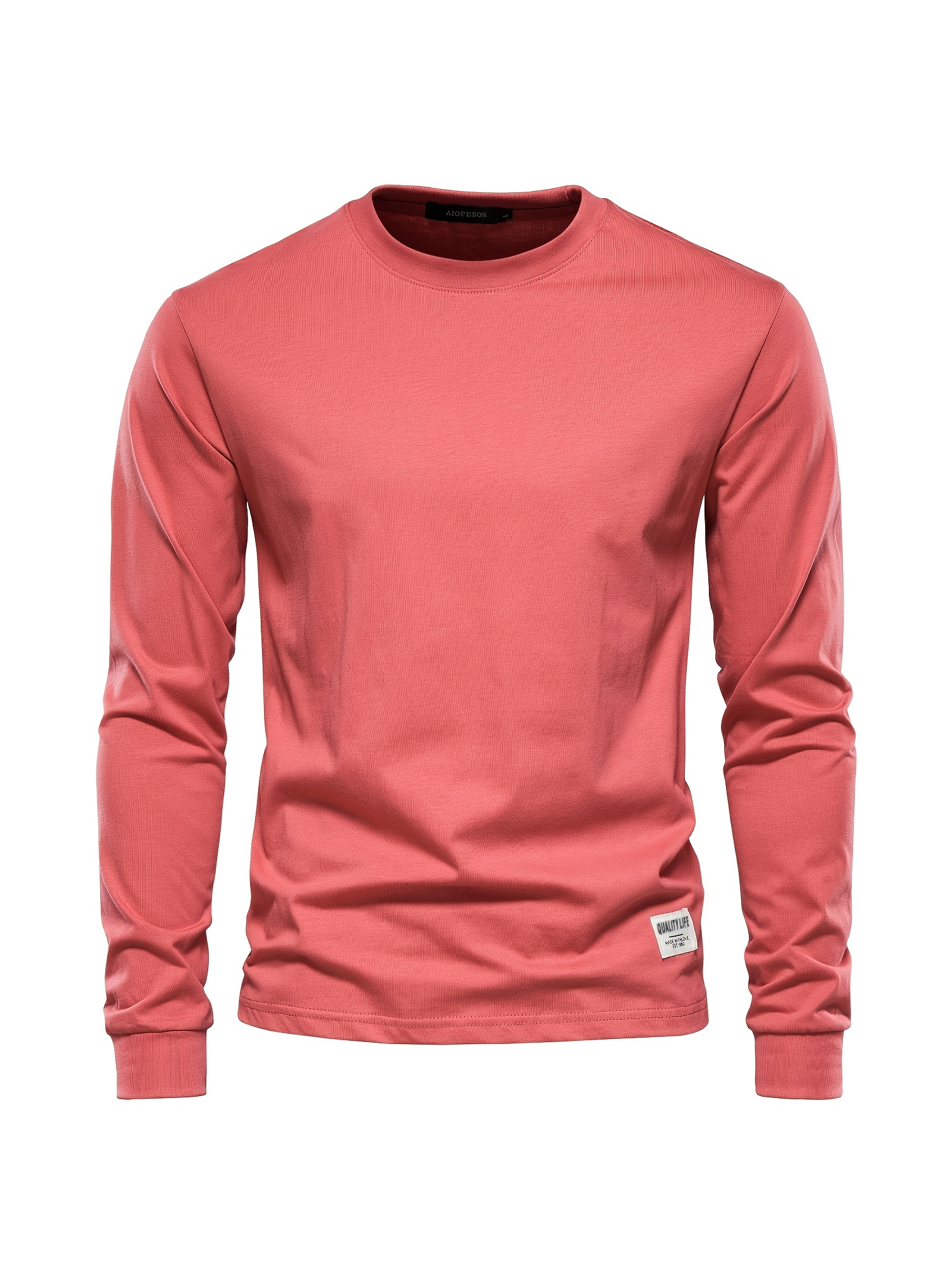 mens basic solid cotton o neck long sleeve t shirt details 30