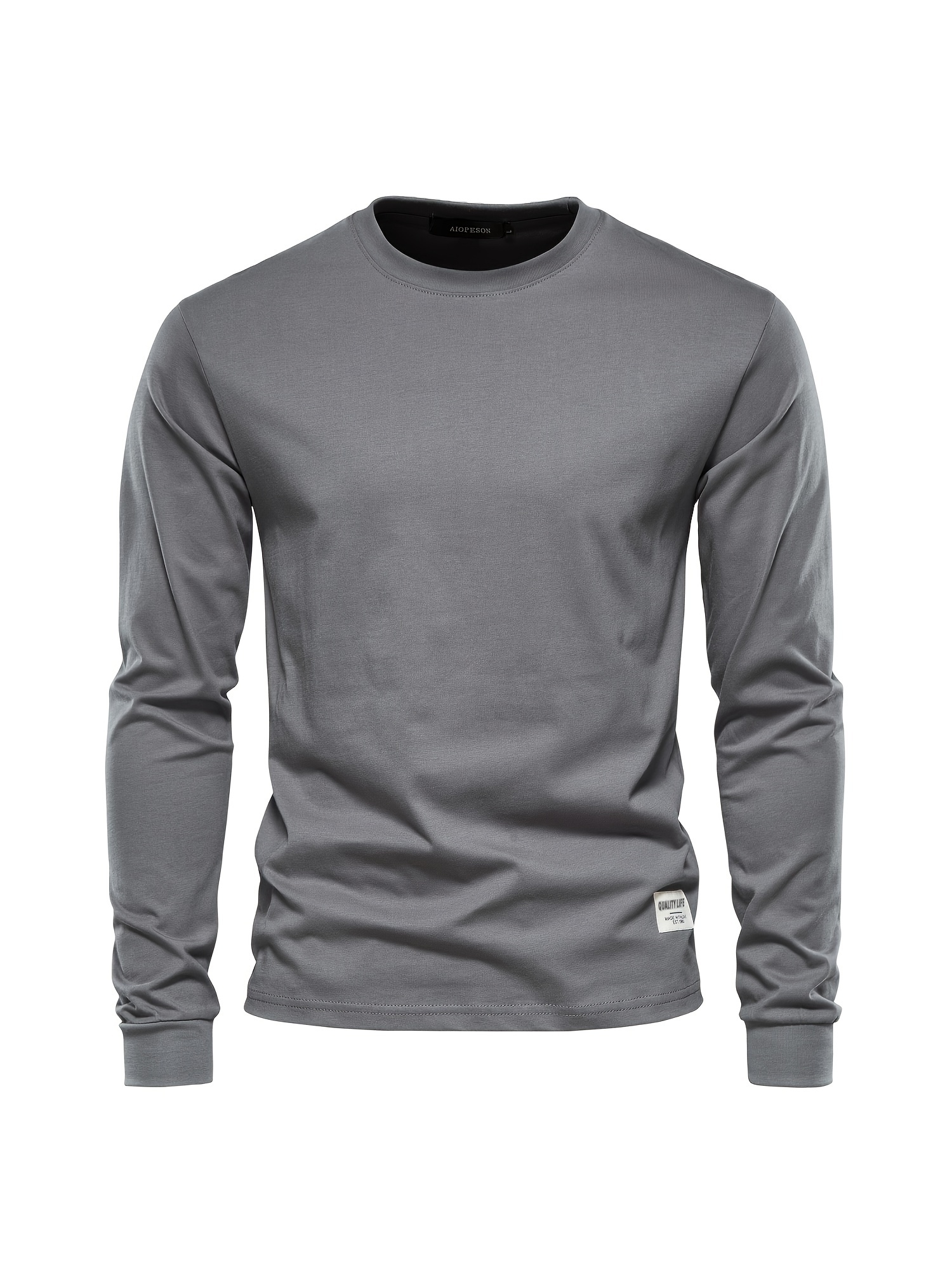 mens basic solid cotton o neck long sleeve t shirt details 36