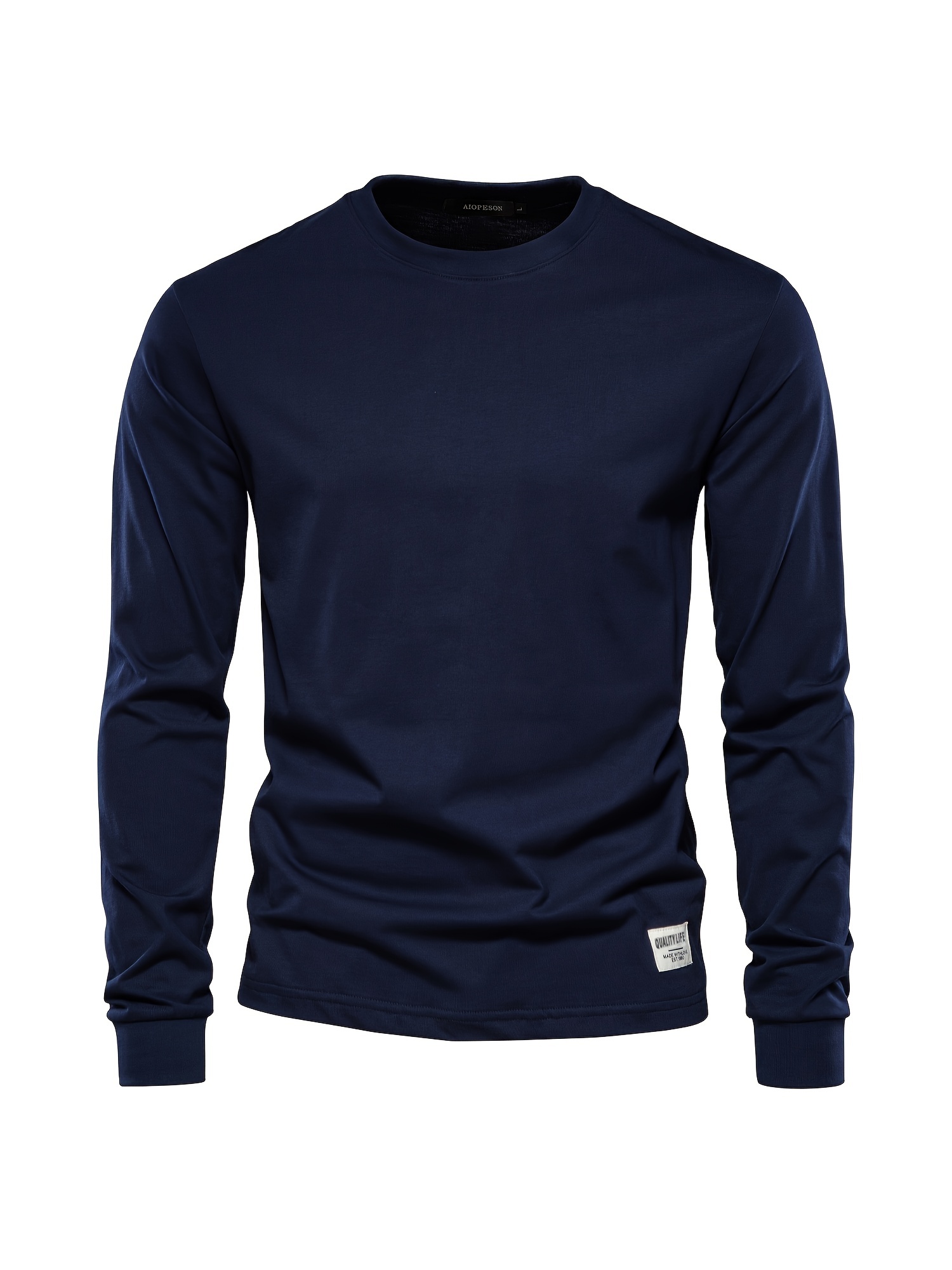 mens basic solid cotton o neck long sleeve t shirt details 48