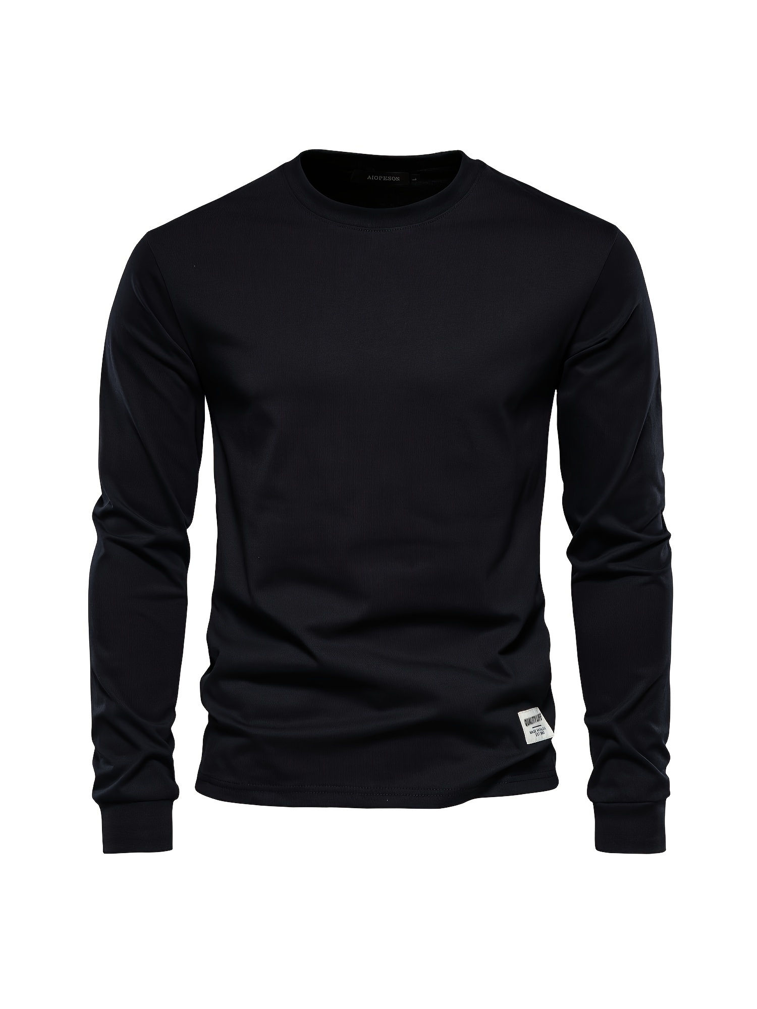 mens basic solid cotton o neck long sleeve t shirt details 54