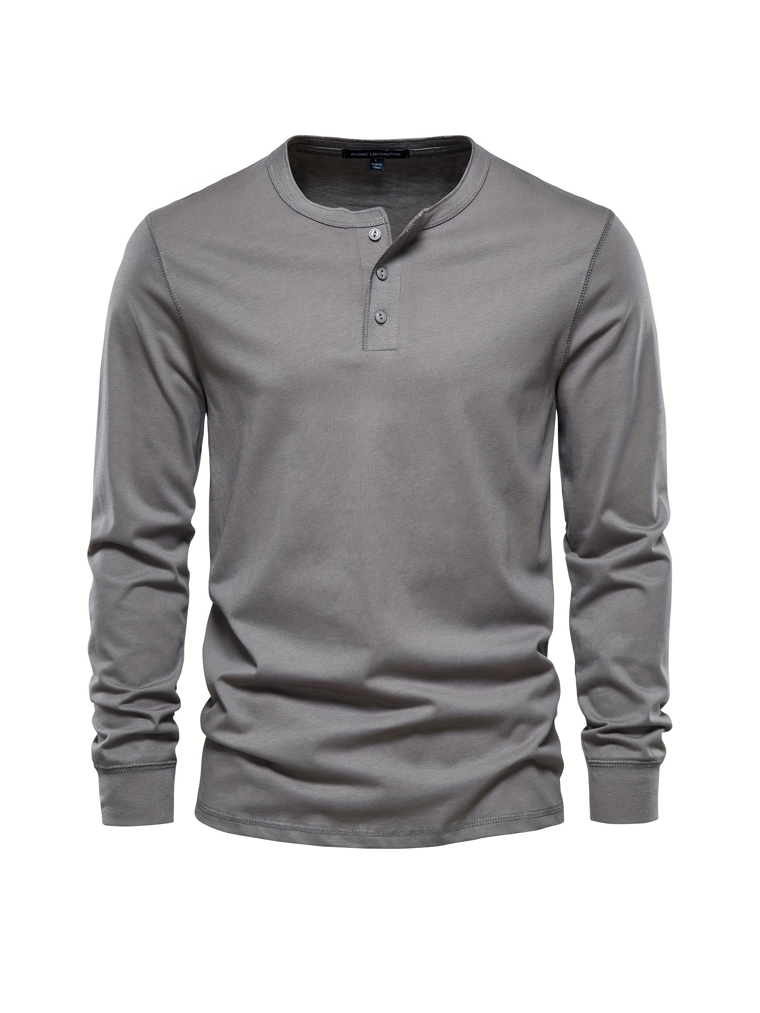 mens henley collar long sleeve cotton t shirt details 0