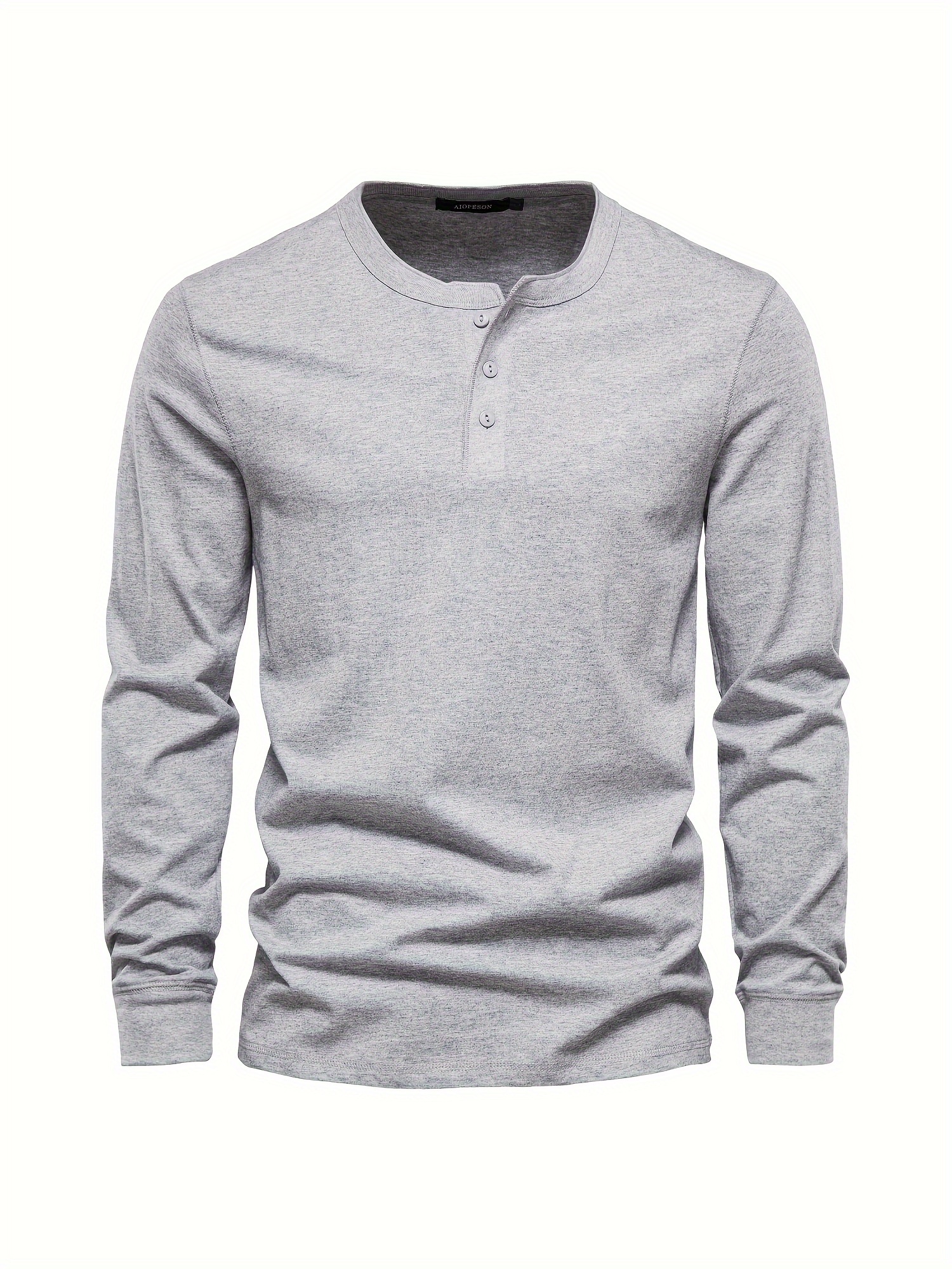 mens henley collar long sleeve cotton t shirt details 5