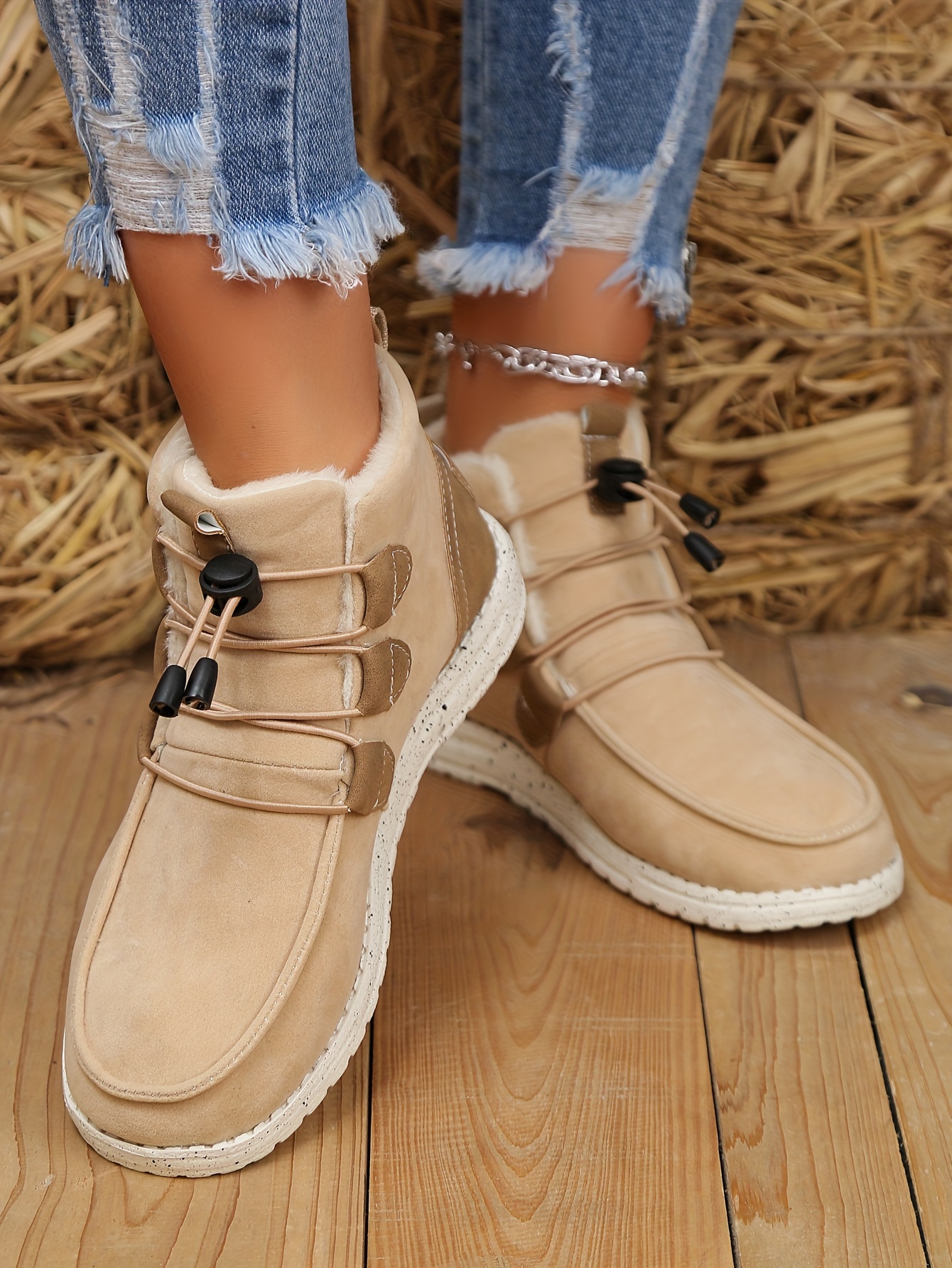 womens flat short boots casual lace up plush lined boots womens comfortable ankle boots details 2