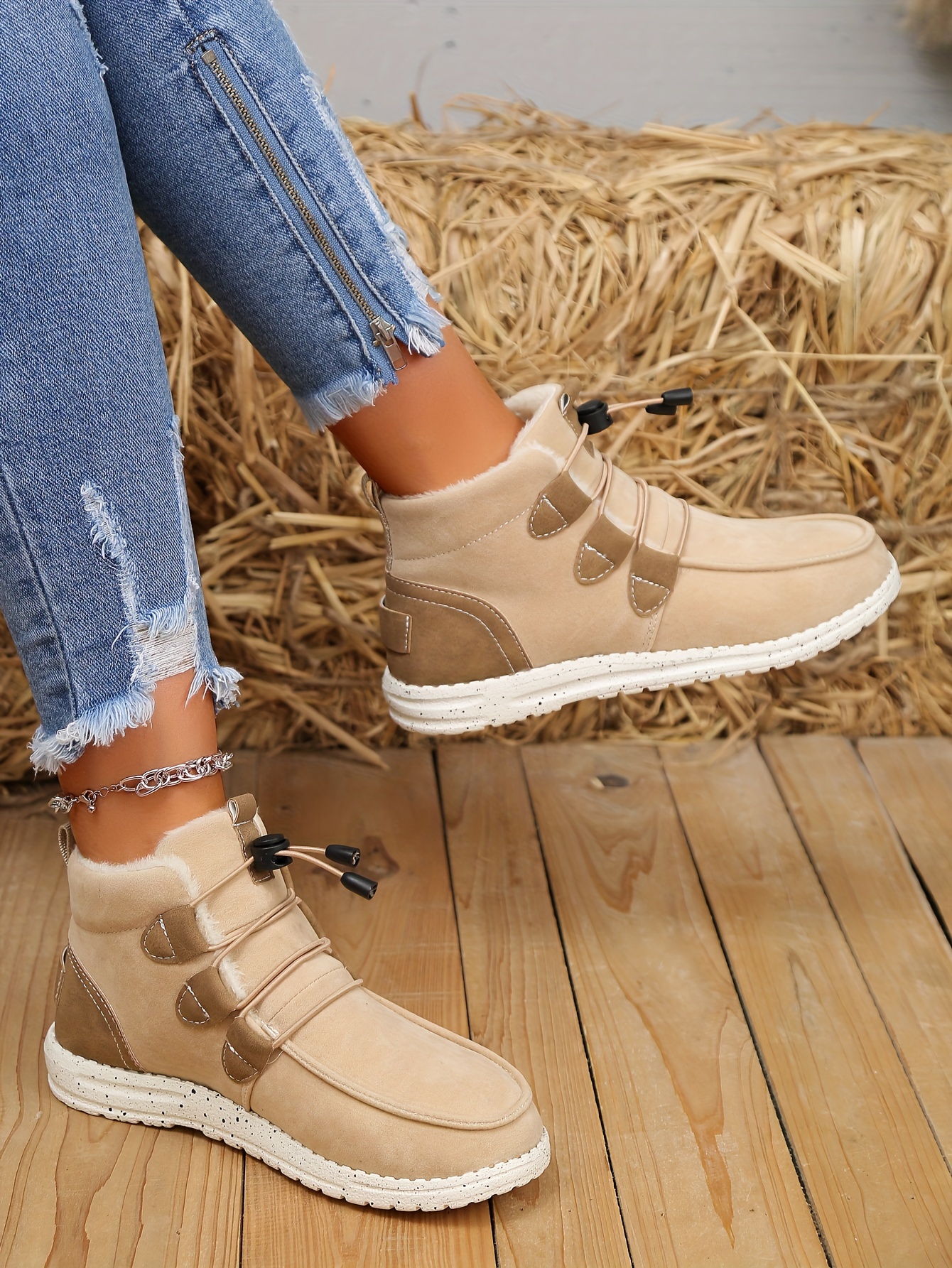 womens flat short boots casual lace up plush lined boots womens comfortable ankle boots details 3