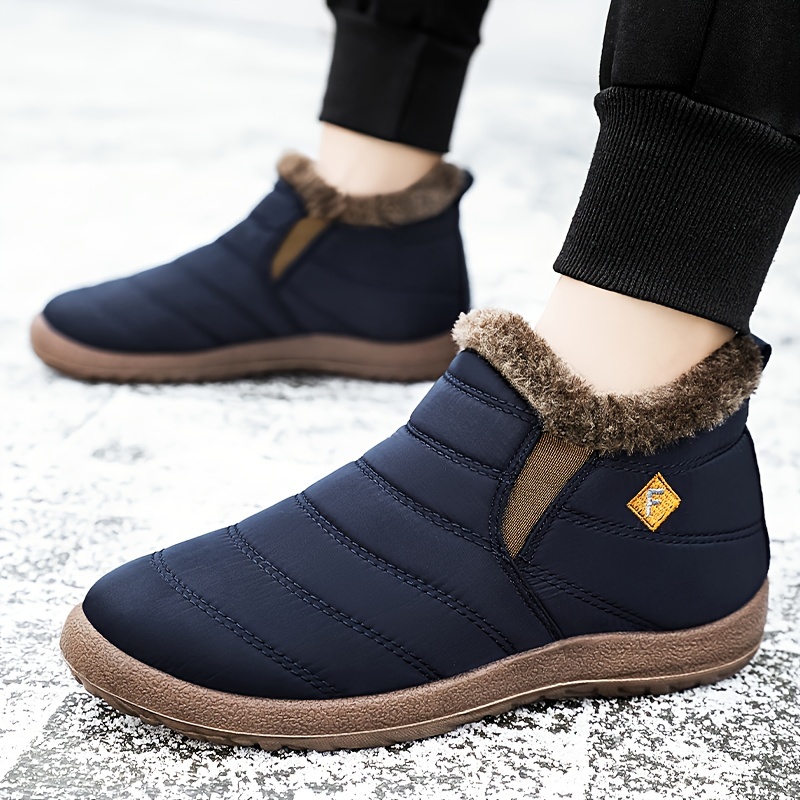 womens waterproof snow boots solid color plush lined slip on ankle boots winter warm outdoor flat boots details 2