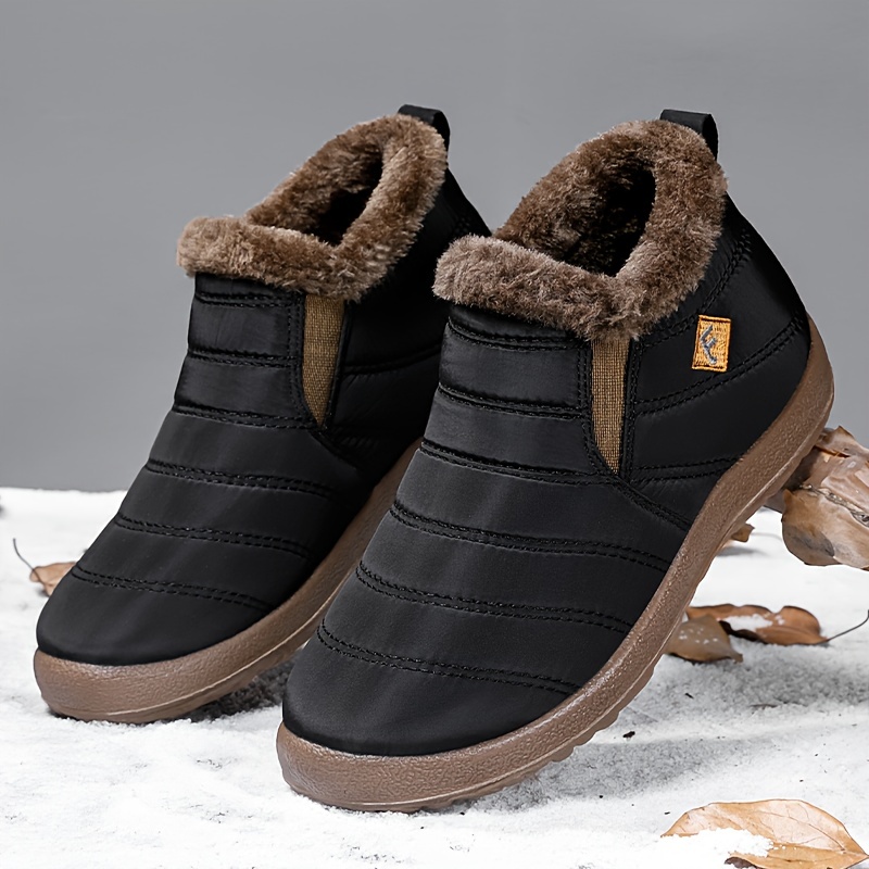 womens waterproof snow boots solid color plush lined slip on ankle boots winter warm outdoor flat boots details 5