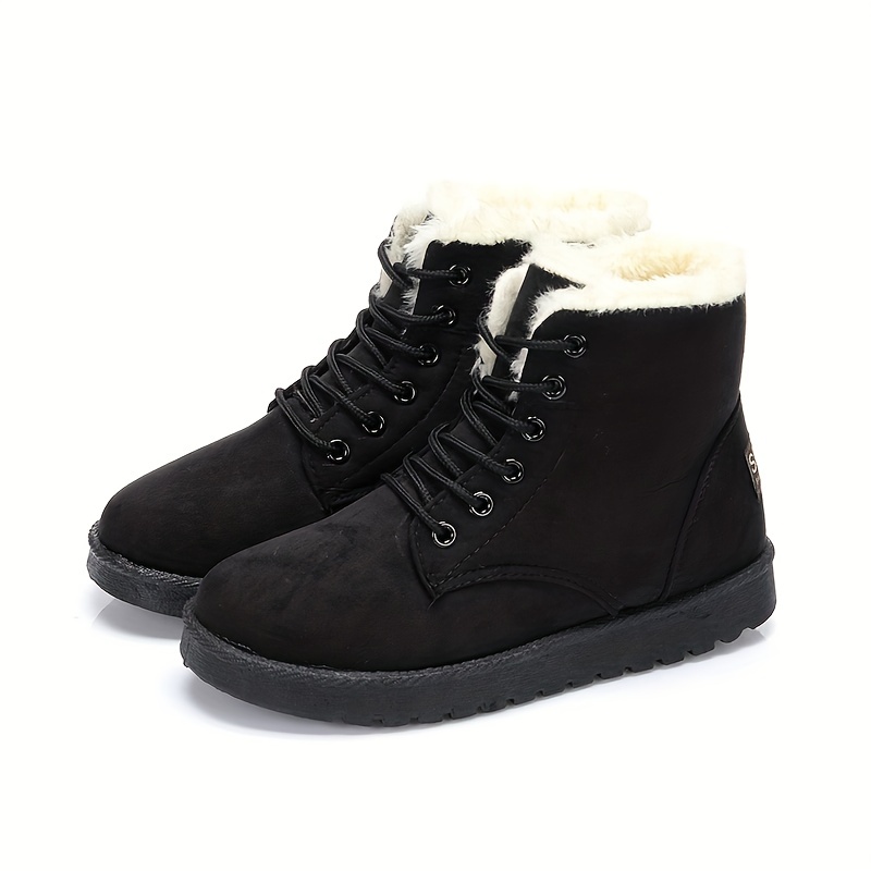 womens solid color snow boots casual lace up plush lined boots comfortable ankle boots details 2