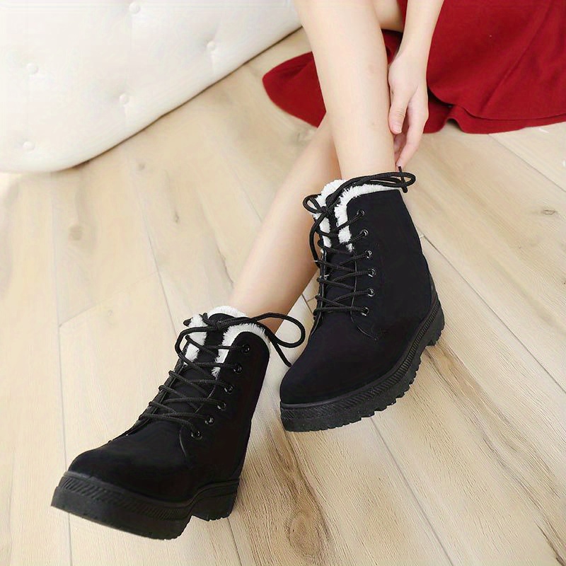 womens platform snow boots casual lace up plush lined combat boots comfortable winter short boots details 0