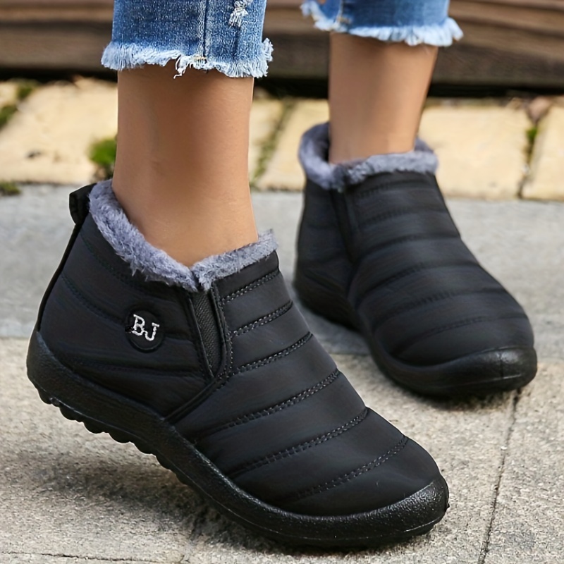 womens waterproof snow boots thermal plush lined slip on ankle boots winter warm outdoor flat boots details 1