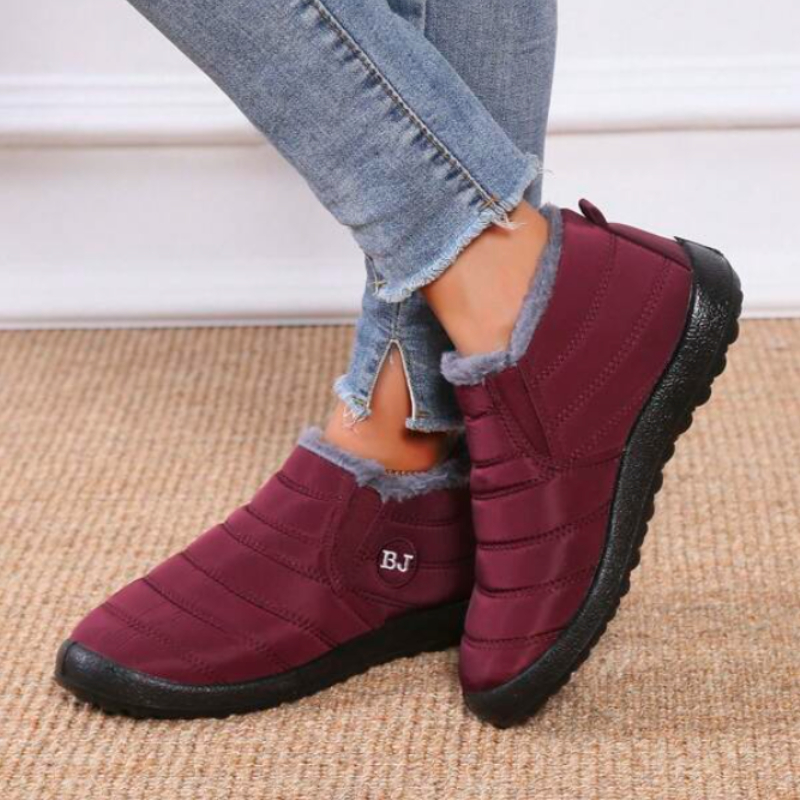 womens waterproof snow boots thermal plush lined slip on ankle boots winter warm outdoor flat boots details 7