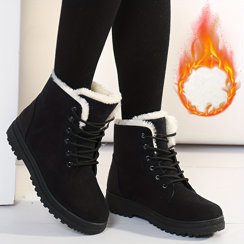 womens round toe lace up boots warm faux fur lined ankle boots womens footwear details 1