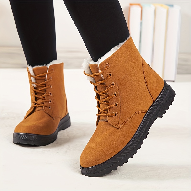 womens round toe lace up boots warm faux fur lined ankle boots womens footwear details 4