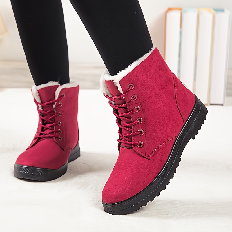 womens round toe lace up boots warm faux fur lined ankle boots womens footwear details 5