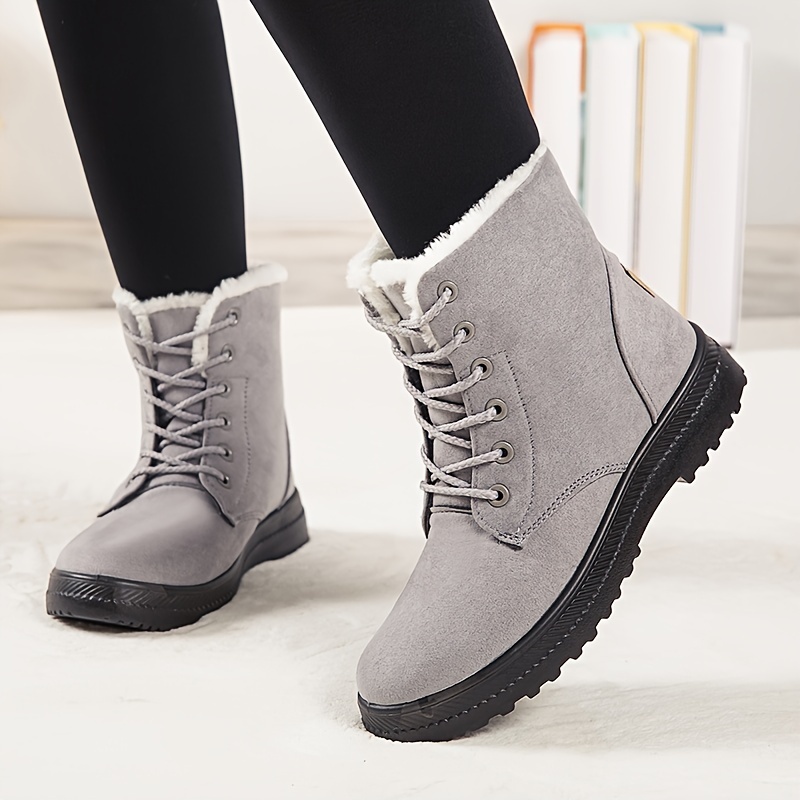 womens round toe lace up boots warm faux fur lined ankle boots womens footwear details 6