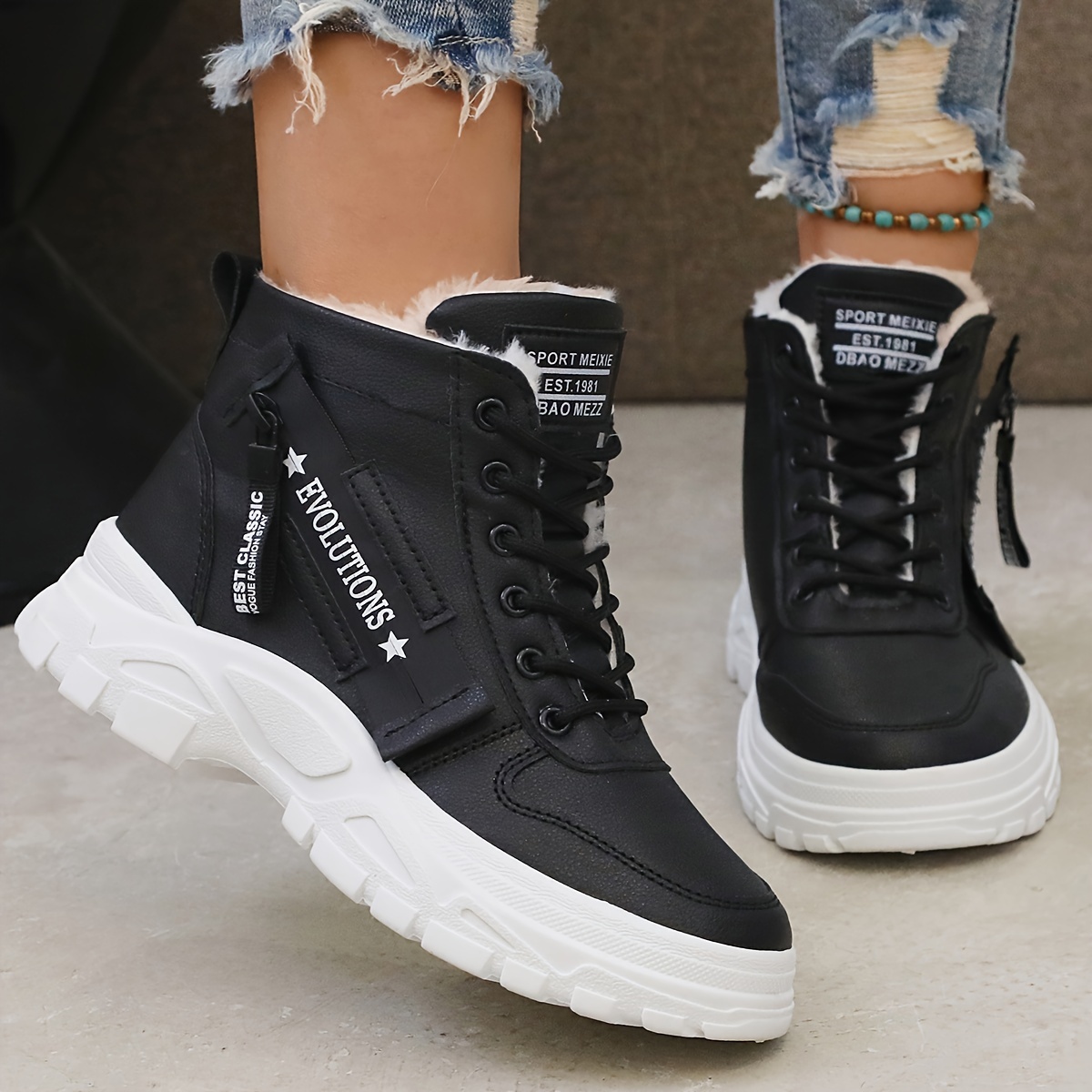 womens platform short boots casual lace up plush lined boots comfortable ankle boots details 7