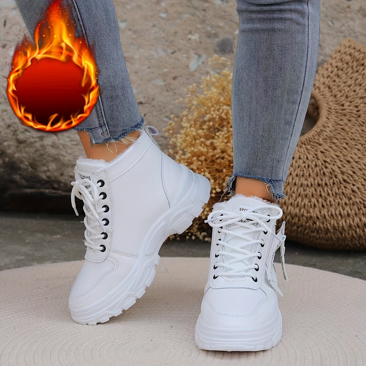 womens thermal lined winter boots lace up platform fluffy non slip shoes versatile plush warm casual shoes details 5