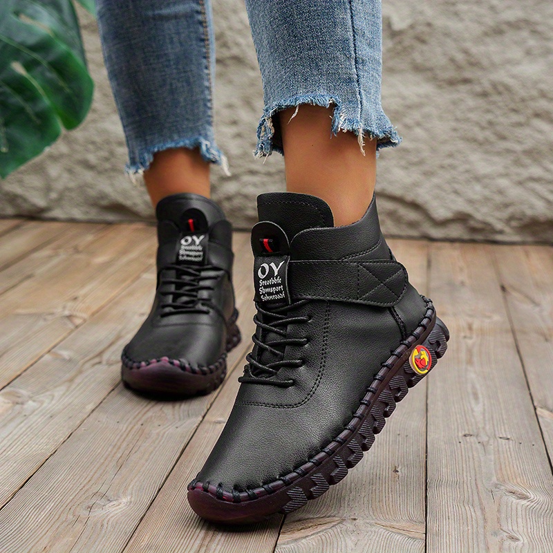 womens solid color boots lace up wear resistant non slip casual boots platform comfy sporty shoes details 4