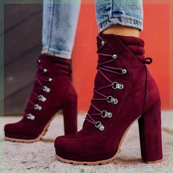 womens block heeled short boots casual lace up platform ankle boots metal beads decor pumps details 0