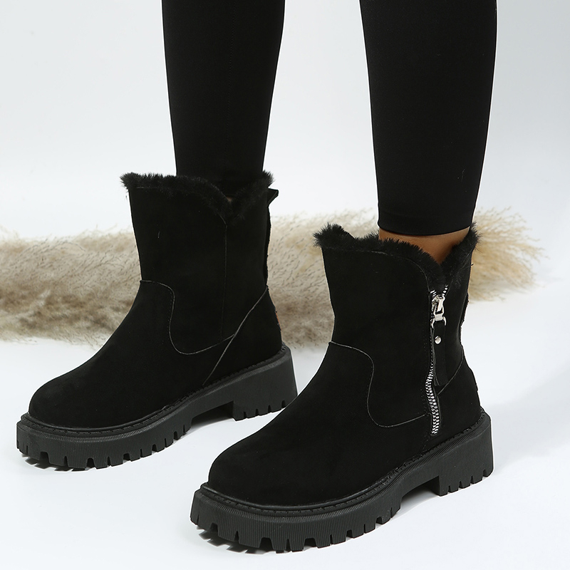 womens solid color platform short boots casual side zipper fur lined boots comfortable winter boots details 4