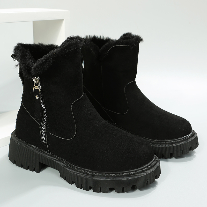 womens solid color platform short boots casual side zipper fur lined boots comfortable winter boots details 6