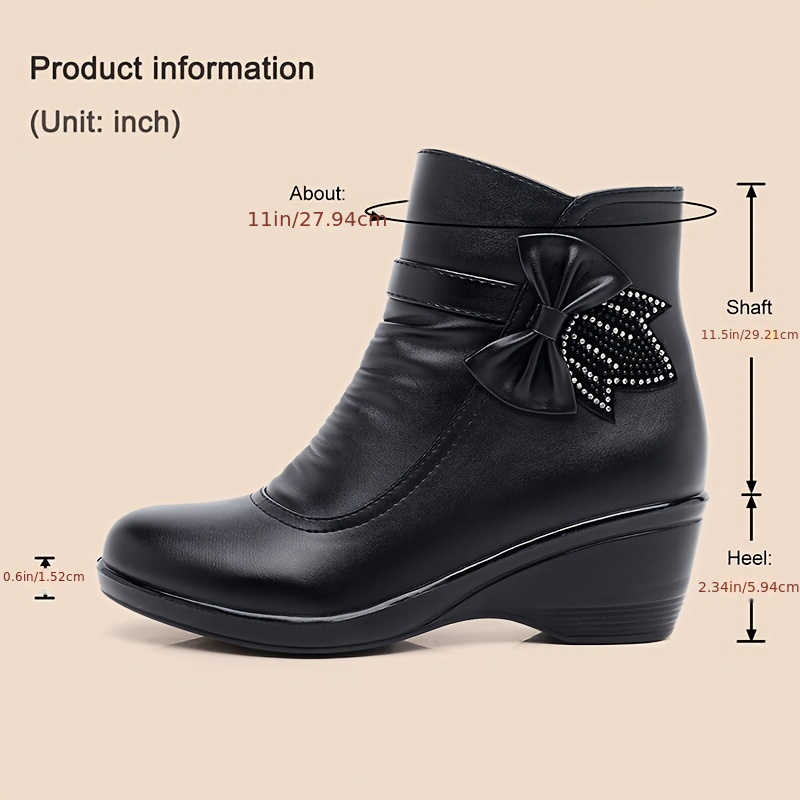 womens solid color trendy boots side zipper platform bowknot decor boots winter plush soft sole boots details 5