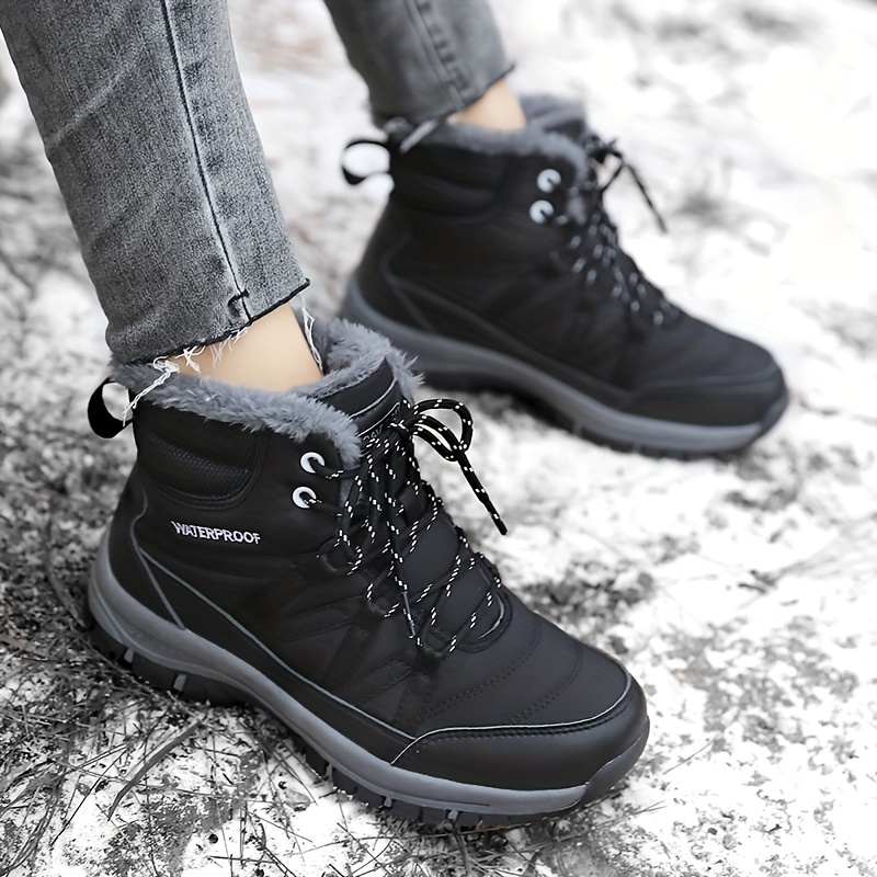 womens platform snow boots casual lace up plush lined boots womens comfortable ankle boots details 1