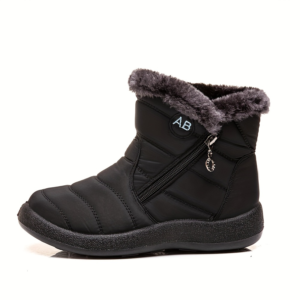 womens flat ankle snow boots waterproof side zipper plush lined boots winter warm outdoor shoes details 0