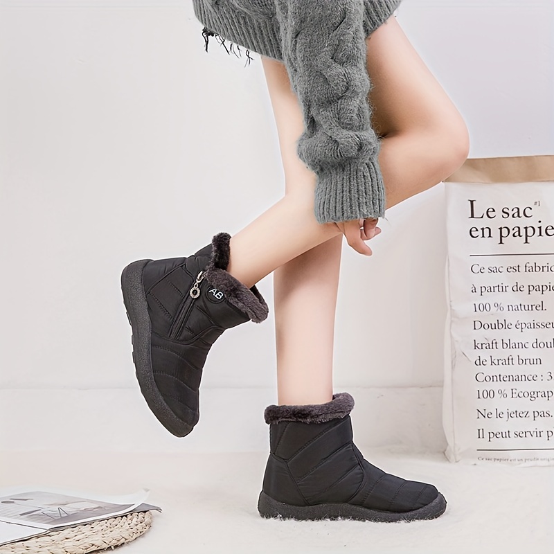 womens flat ankle snow boots waterproof side zipper plush lined boots winter warm outdoor shoes details 2