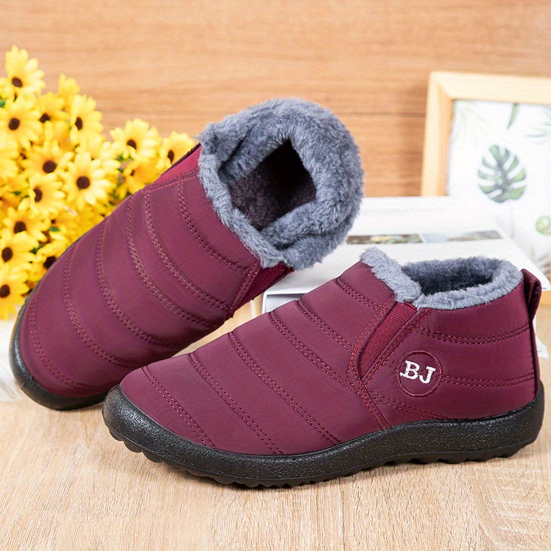 womens plush lined ankle boots waterproof thermal slip on snow boots winter outdoor warm shoes details 0