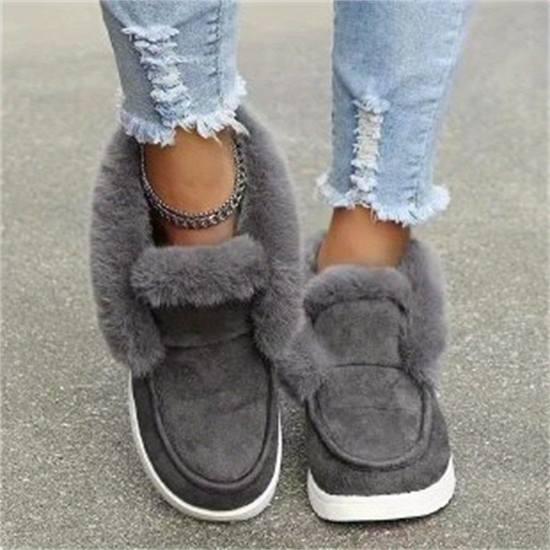 womens winter snow boots fuzzy slip on platform short boots womens plush lined ankle boots details 0