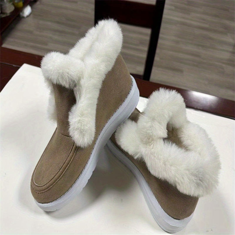 womens winter snow boots fuzzy slip on platform short boots womens plush lined ankle boots details 3