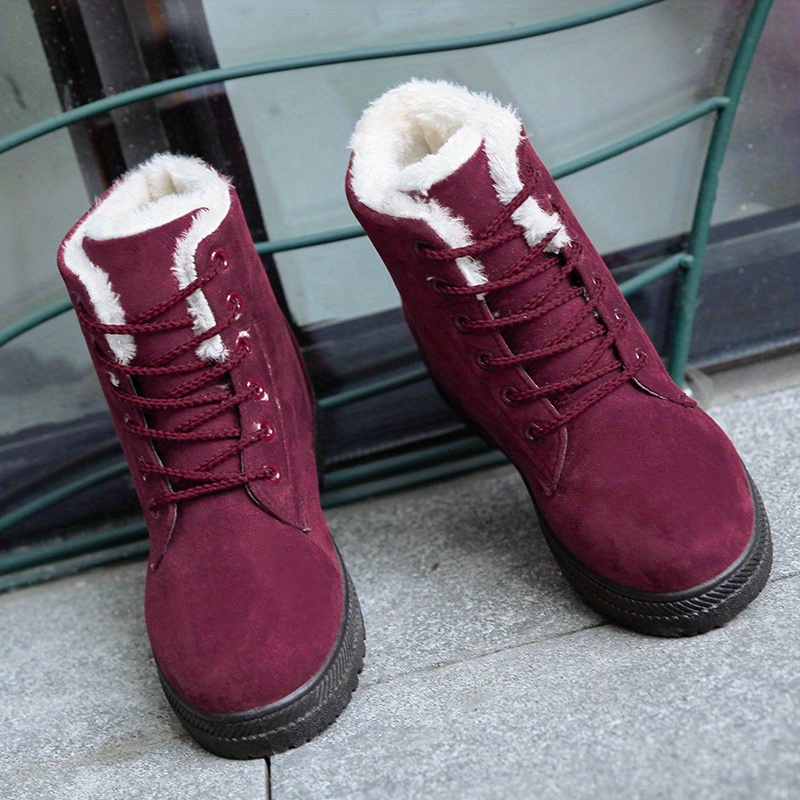 womens solid color platform boots lace up velvet warm fluffy non slip round toe outdoor shoes winter snow boots details 5