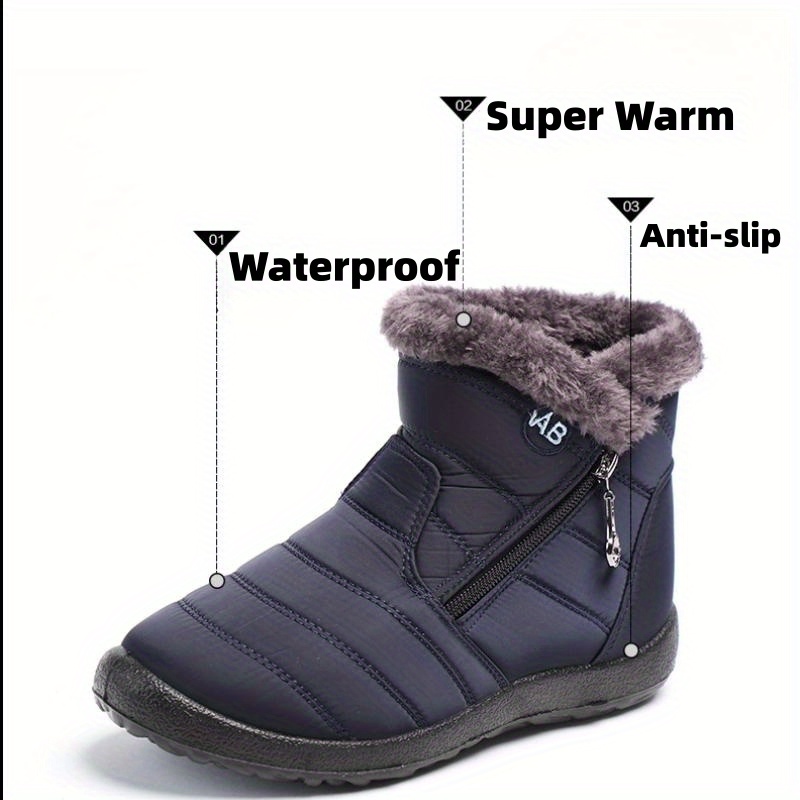 womens fashion solid color snow boots casual plush lined side zipper waterproof platform shoes winter warm boots details 0