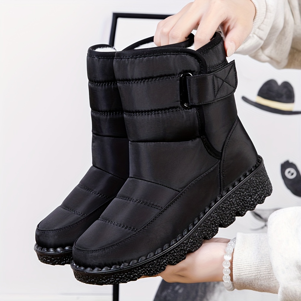 womens plush lined snow boots thermal waterproof hook loop ankle boots winter warm outdoor shoes details 2