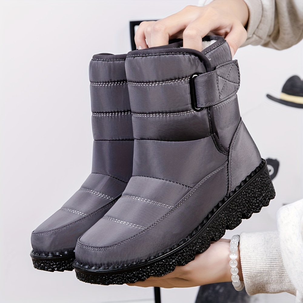 womens plush lined snow boots thermal waterproof hook loop ankle boots winter warm outdoor shoes details 4