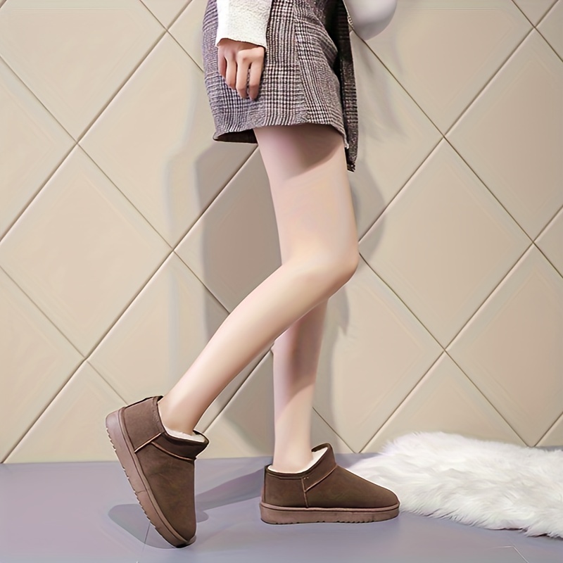 womens solid color platform snow boots casual slip on plush lined boots comfortable ankle boots details 1