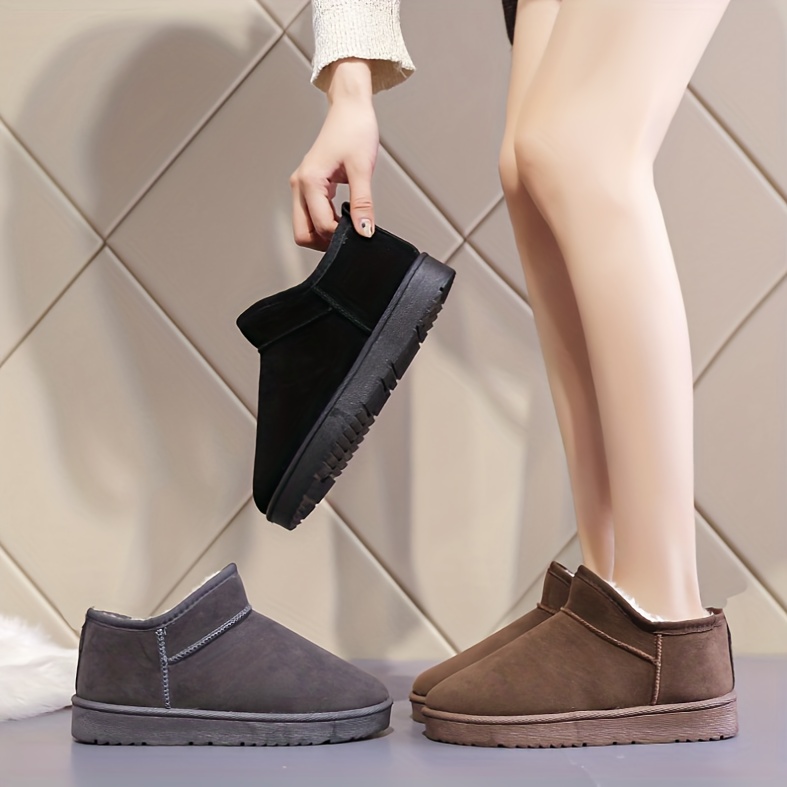 womens solid color platform snow boots casual slip on plush lined boots comfortable ankle boots details 4