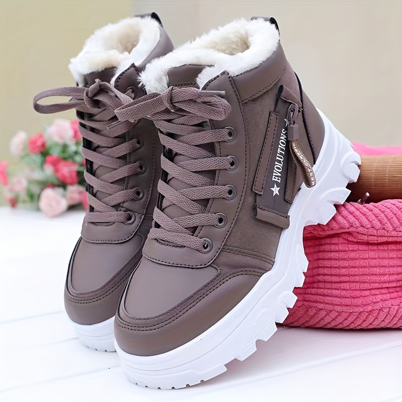 womens platform short boots casual lace up plush lined winter boots womens comfortable ankle boots details 0