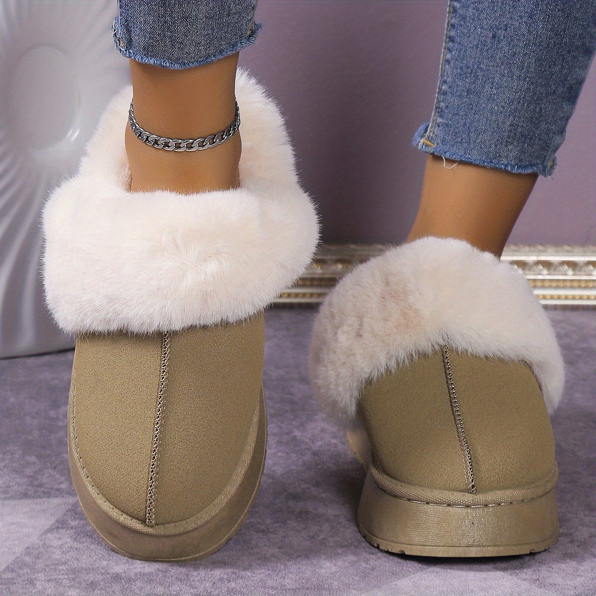 womens trendy fuzzy snow boots casual solid color plush lined platform shoes comfortable lightweight shoes details 5