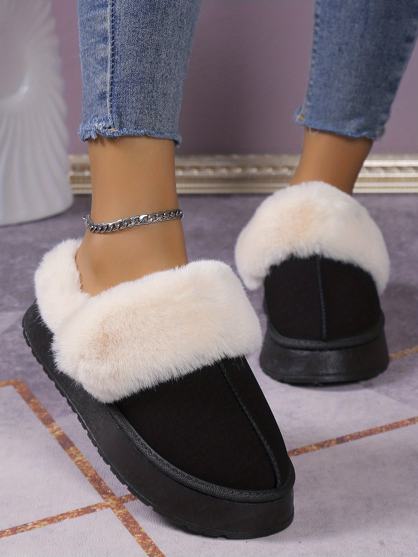 womens trendy fuzzy snow boots casual solid color plush lined platform shoes comfortable lightweight shoes details 10