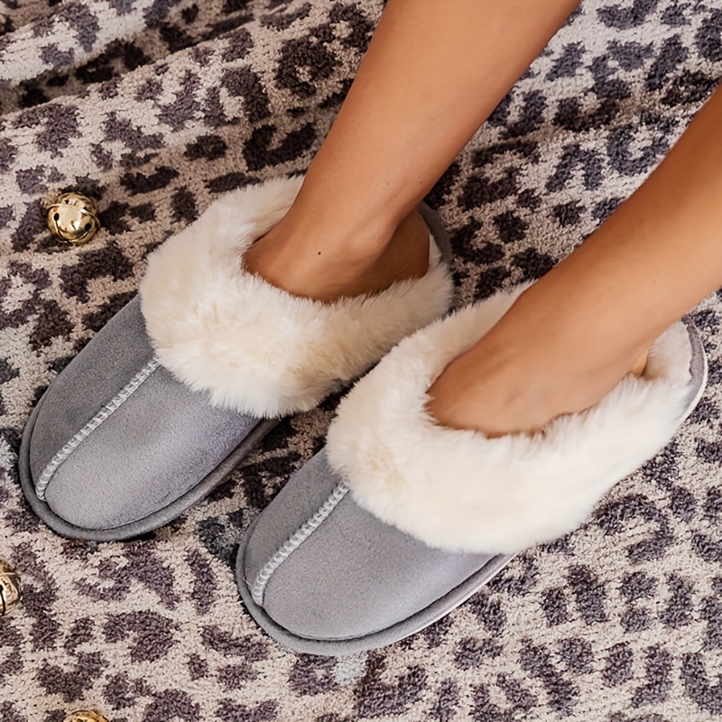 womens fluffy furry slipper boots comfortable closed toe slip on warm home slippers indoor outdoor plush shoes details 6