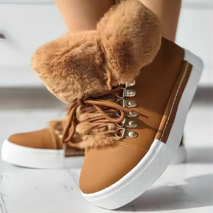 womens platform fleece liner ankle boots thermal solid color lace up faux leather shoes womens footwear details 0