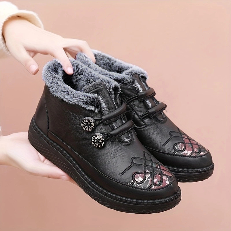 womens fleece lining winter boots buckle decor non slip platform fluffy shoes plush snow soft sole comfy shoes details 7