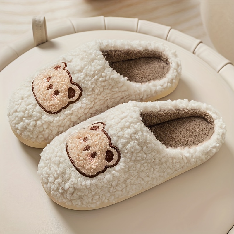 bear design home slippers soft plush cozy house slippers anti skid slip on shoes indoor for men winter shoes details 2