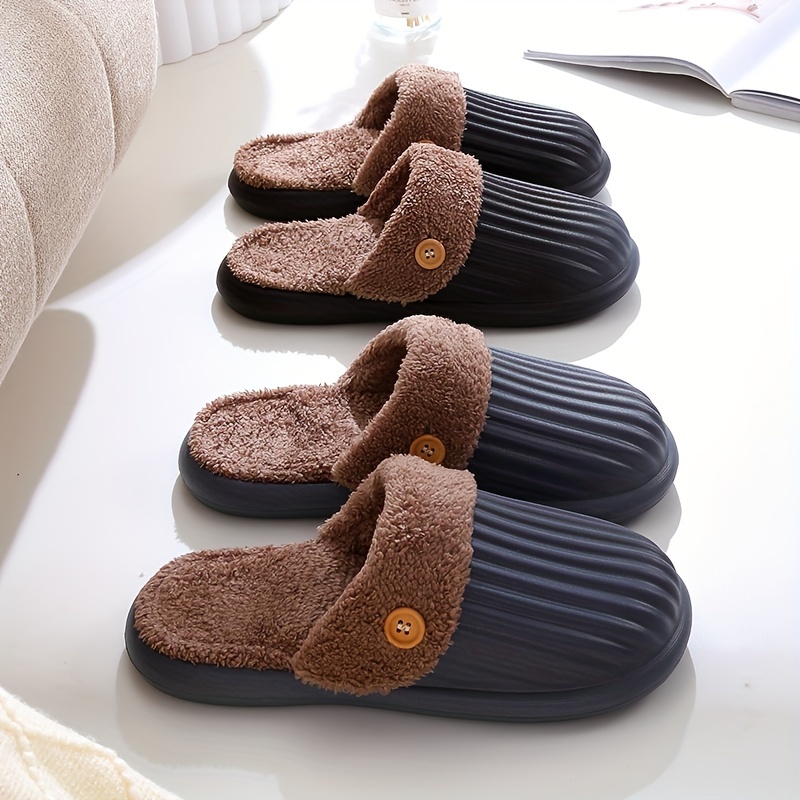 mens indoor slipper solid color fabric soft plush furry cozy comfy shoes details 1