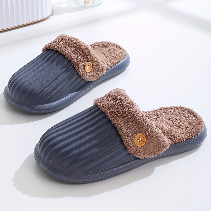 mens indoor slipper solid color fabric soft plush furry cozy comfy shoes details 4