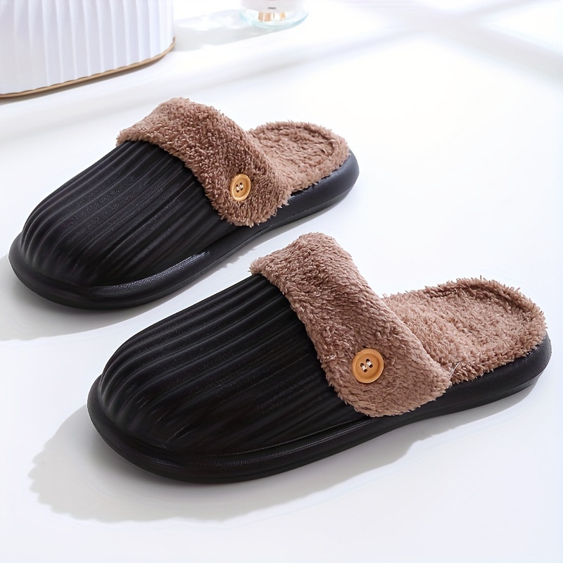 mens indoor slipper solid color fabric soft plush furry cozy comfy shoes details 5