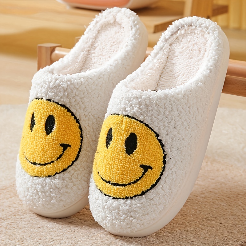 soft plush cozy house slippers anti skid slip on smiling face shoes indoor for men winter shoes details 5