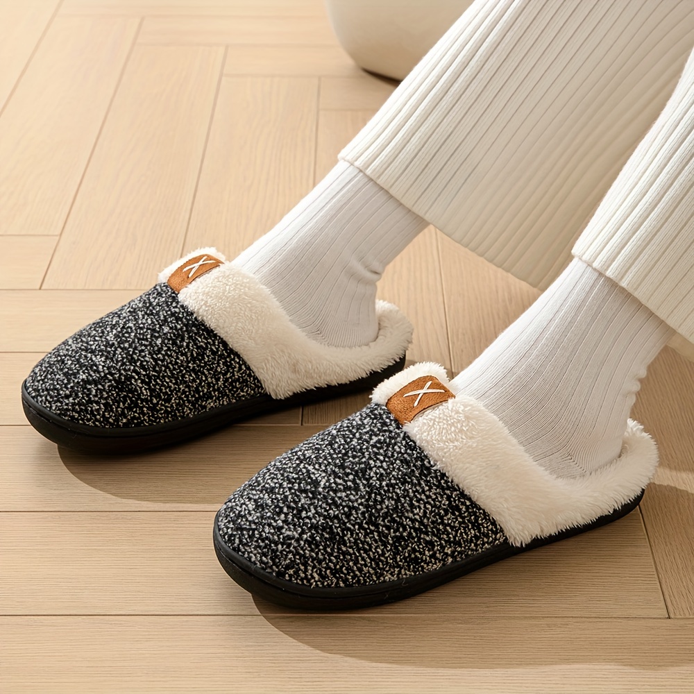 fluffy cozy house slippers anti skid slip on shoes indoor for men winter shoes details 2