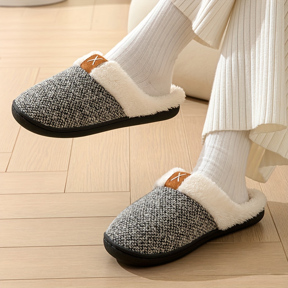 fluffy cozy house slippers anti skid slip on shoes indoor for men winter shoes details 11